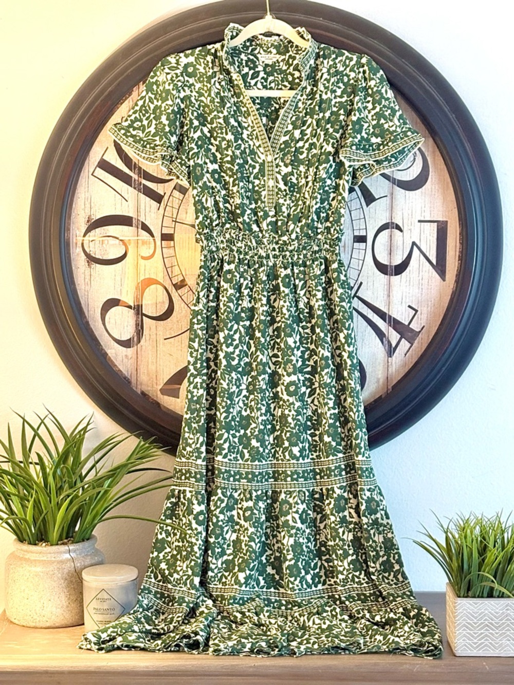 Max Studio Green Floral Tiered Maxi Dress